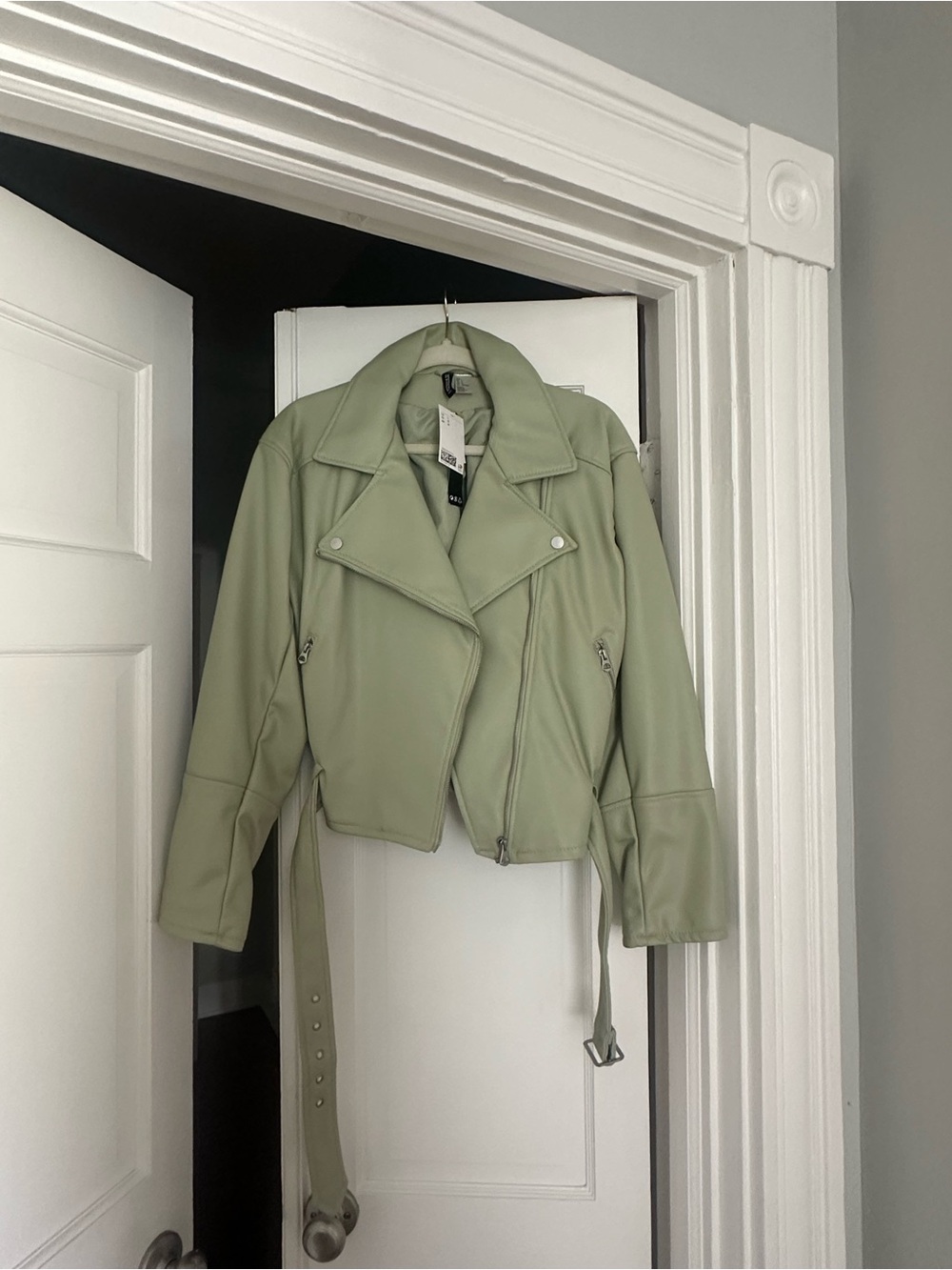 H&M Sage Green Faux Leather Moto Jacket